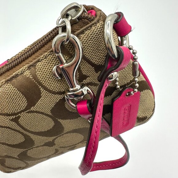 EUC Coach Canvas and Leather Signature Wristlet with Hangtag - Tan/Pink - Picture 11 of 13